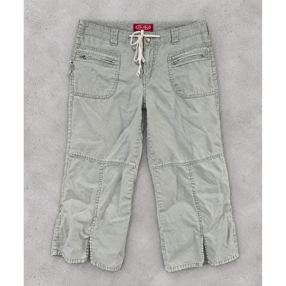 Vintage Be Bop Cargo Capri Pants Khaki Green Y2K Drawstring Cropped Gorpcore 9
